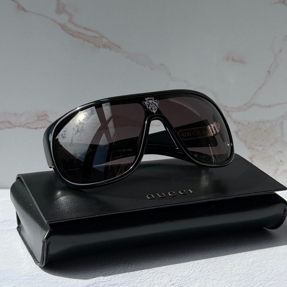 NEW Gucci GG2168S Black Logo Shield Mask Sunglasses $605
